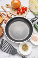 キッチンに広げた調理器具や食材