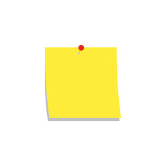 Sticky note with push pin icon. Yellow blank sticker attached with pin. Vector. Isolated.