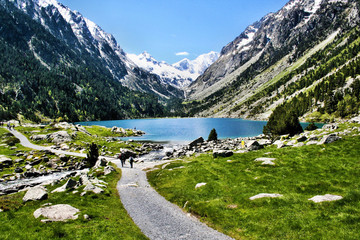 A view of the lake and the Pyrenees mountains at Lac Du Gaube