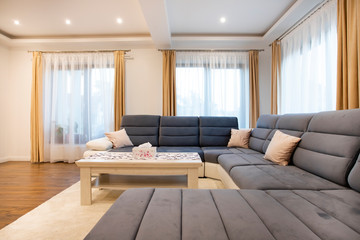 Interior of a rich house cozy living room.