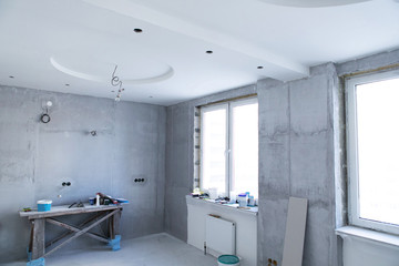 The apartment with concrete walls is prepared for decoration. Housing without repair in the process of arrangement