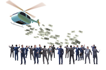 Businessman in helicopter money concept