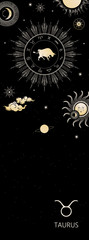 Fototapeta premium Zodiac background. Constellation Taurus. Antique style. Vertical banner.