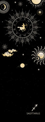 Zodiac background. Constellation Sagittarius. Antique style. Vertical banner.