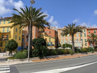 Fototapeta na wymiar palmier Menton ville du citron à la frontière italienne, maison Provence, mer méditerranée et palmier