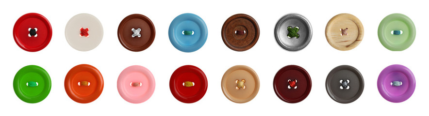 Set of sewing buttons on white background, banner design