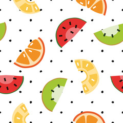 Fresh mix of fruit pattern. Seamless vector background for fabric, wrapping paper, gift paper, decoration and ornament.