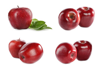 Set of ripe red apples isolated on white