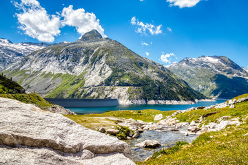 lake in the mountains at austria. kölnbreinsperre, maltatal