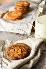 Fototapeta na wymiar Homemade oatmeal cookies with nuts