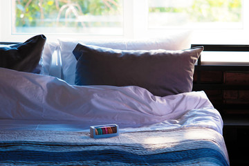Macarons on the bed, compliment from the hotel. Romance, polite welcome, treat