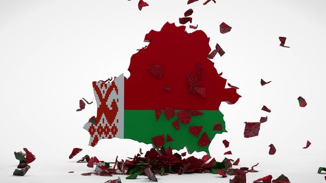 3D animation of the map of Belarus, the country's flag. The map, the country symbol rotates and discards the old shell. The idea of updating the political system, the overthrow of the dictatorship.