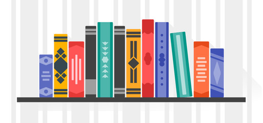 Standing Book in Bookshelf. Various Kind & Colorful of Book in a Wall Rack. Suitable for Educational and Library Related Infographic. 