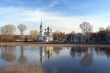 Fototapeta na wymiar Vologda church, Orthodox Christian church, Vologda monastery Russian North, pilgrims tourism