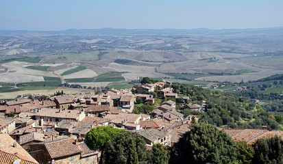 Fototapeta na wymiar Scenic aerial view over the town of Montalcino, province of Siena, Tuscany, Italy