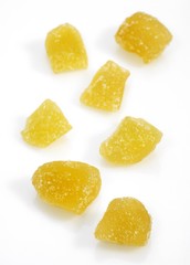 Crystallised Ginger, zingiber officinale against White Background