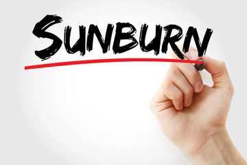 Sunburn text with marker, concept background