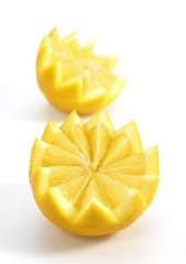 Yellow Lemon, citrus limonum against White Background