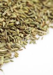 Seeds of Fennel, foeniculum vulgare against White Background