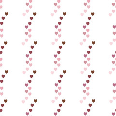 Seamless pattern with discreet pink hearts on white background. Vector image.