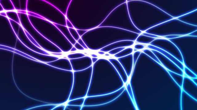 Glowing neon electrical wavy lines futuristic abstract motion background. Seamless looping. Video animation Ultra HD 4K 3840x2160