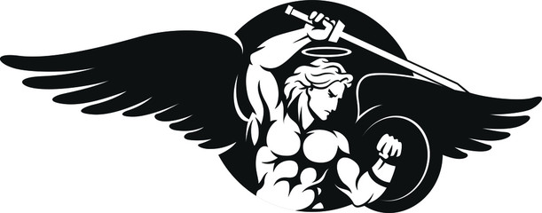 Black angel fighting sword and shield