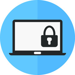 Computer with security sign icon. Notebook screen template. Laptop with key icon. Vector illustration