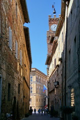 Narrow streets in Pienza town in Tuscany, Italy.