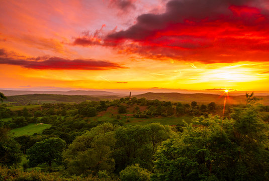 Sunset from Midsummer Hill Malverns on the Worcestershire and Herefordshire border one fine May evening