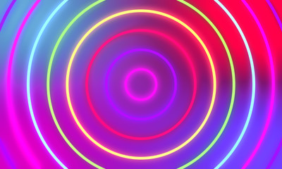 Abstract colorful neon light circles background.