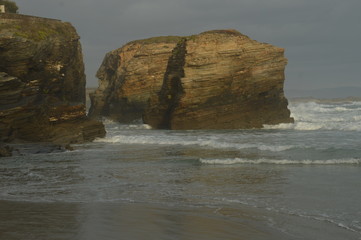 Sunrise over the dramatic Playa de las Catedrales aka As Catedrais Beach in beautiful Galicia in Northern Spain