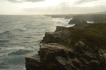 Sunrise over the dramatic Playa de las Catedrales aka As Catedrais Beach in beautiful Galicia in Northern Spain