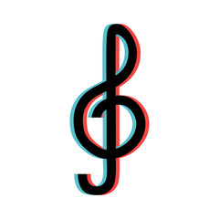 Fototapeta Treble clef abstract isolated vector symbol, sign, icon or logo template. Analogue Tik Tok icon. Social media vector. Music logo design. Glitch art effect. obraz