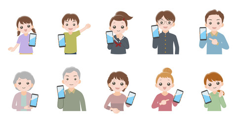 10人のスマホを見せる人たち_線なし