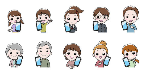 Obraz premium 10人のスマホを見せる人たち