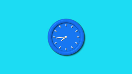 Amazing aqua color 3d wall clock icon on cyan background,12 hours clock icon