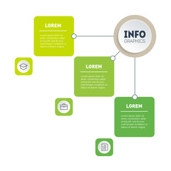 Farming and agriculture life infographics concept in 3 parts. Brochure layout design template. Green Presentation with three steps. Time line.
