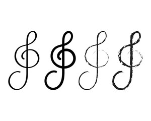 Fototapeta na wymiar Treble clef abstract isolated vector symbol, sign, icon or logo template. Analogue Tik Tok icon. Social media vector. Music logo design. Glitch art effect.