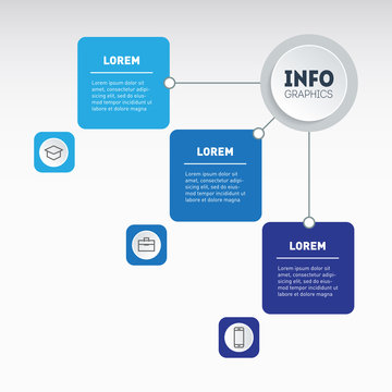 Example of a chart or mind map with three steps. Report for 3 months, Infographics or mindmap of technological or education process. Vector. Business presentation or infographic with 3 options.