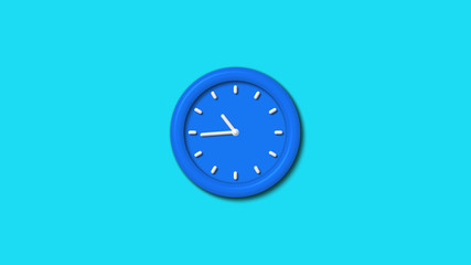 Aqua color 3d wall clock icon on cyan background,3d clock icon