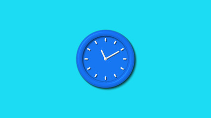 Aqua color 3d wall clock icon on cyan background,3d clock icon