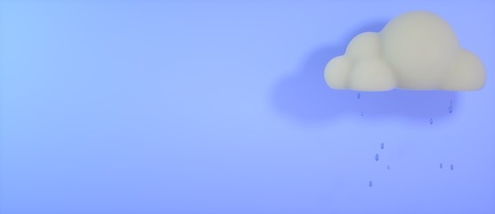 Thunder storm, rain and cloud sky before storm with black beautiful clouds 3d icon. Rain clouds on the blue background. Weather concept. 3d rendering