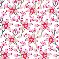 Lemon Blossom Flowers Vector Seamless Pattern