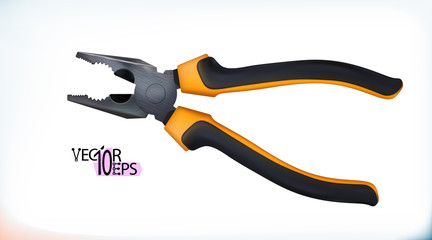 Obraz premium Pliers professional realistic tool with plastic handles isolated on white background. Hand tools for repair and construction. Vector illustration.