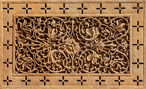 Rajasthan floral carving pattern, India