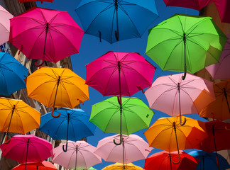 Fototapeta na wymiar Colourful Umbrellas, Carcassonne