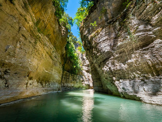 The most beautiful and spectacular canyon. Amazing gorge with tall walls  and the wide river. Albania.