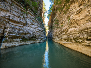The most beautiful and spectacular canyon. Amazing gorge with tall walls  and the wide river. Albania.