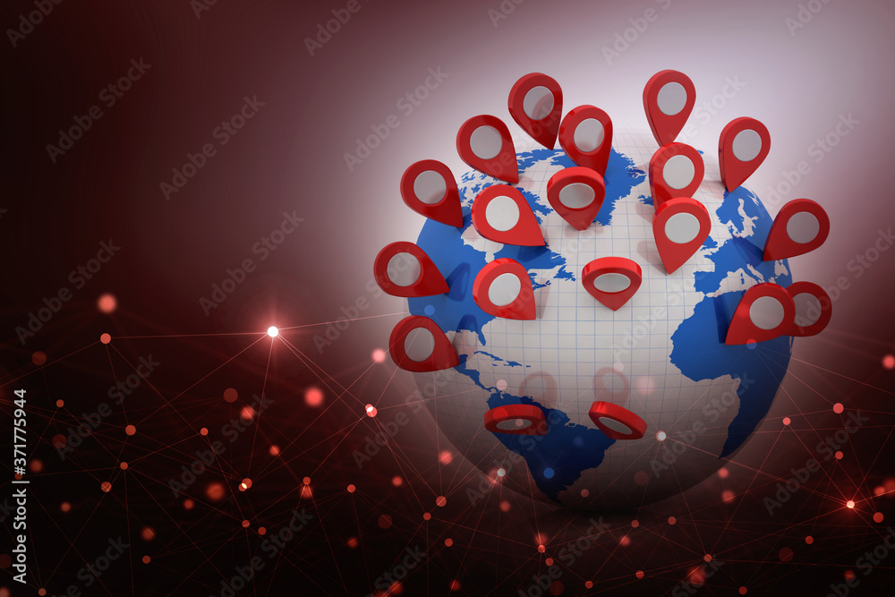 Poster 3d rendering Red map pointer

