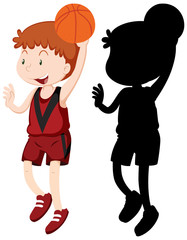 Boy playing basketball in color and silhouette